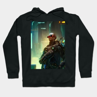 Cyborg on the background of a sci-fi city Hoodie